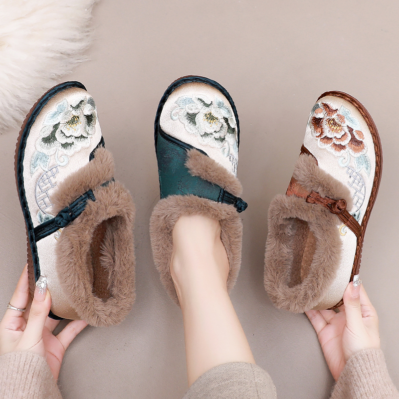 冬季毛毛鞋女民族风绣花鞋保暖