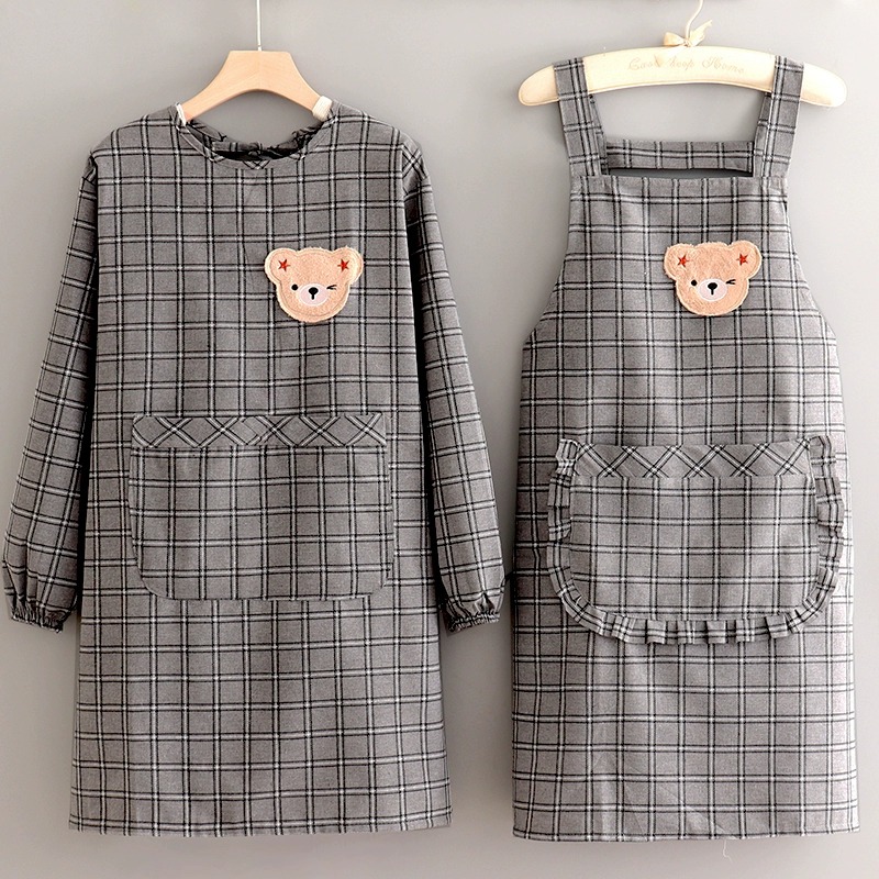 日系围裙新款长袖罩衣防水防油