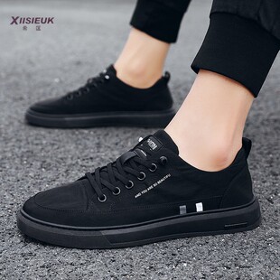 春夏季 板鞋 纯黑色防滑韩版 不用系带酒店工作老北京布鞋 帆布鞋 男鞋