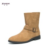 皮鞋 2024秋冬新款 韩版 男高腰长筒发型师翻毛皮套筒商务休闲马丁靴