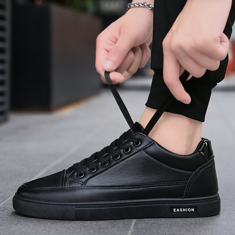 防水防滑厨师男鞋子夏季透气厨房专用皮鞋全黑色板鞋运动平底潮鞋