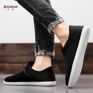 夏季网面鞋男花园无鞋带中老人爸爸休闲防滑一脚蹬懒人老北京布鞋