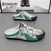 休闲板鞋 子男花色懒人无后跟一脚蹬踩跟老北京布鞋 帆布半托鞋 夏季