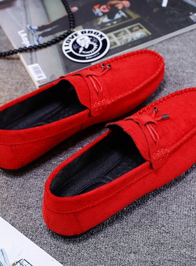 2025新款潮流红色豆豆鞋男土休闲皮鞋韩版百搭个性DD逗逗夜店潮鞋