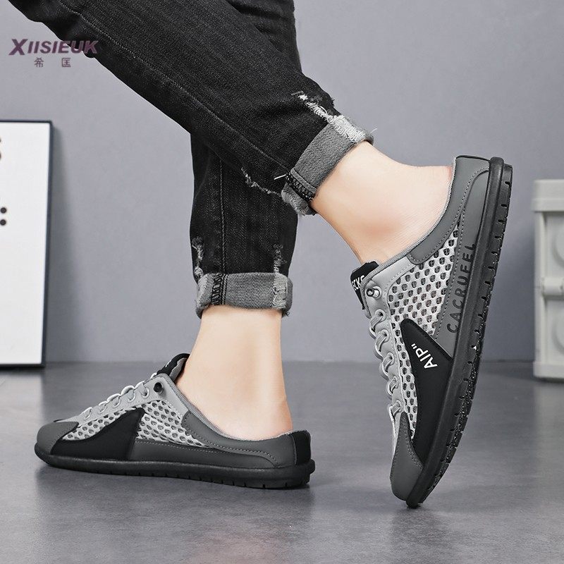 45 46大码包头半托鞋男夏季透气网面一脚蹬懒人无后跟老北京布鞋,流行男鞋,包头拖,淘宝优惠券,粉丝福利购,淘宝优惠卷