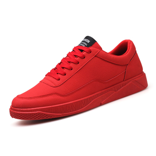 37 38码男士板鞋学生运动韩版潮流社会精神小伙皮面男鞋红色鞋子