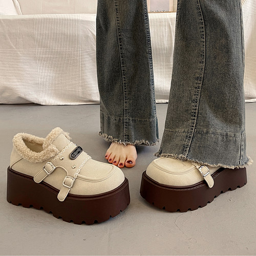 法式增高单鞋女冬季保暖雪地棉鞋