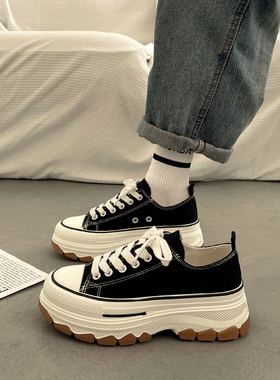 爆款厚底小白鞋女春秋季黑色增高板鞋2026新款百搭休闲运动帆布鞋