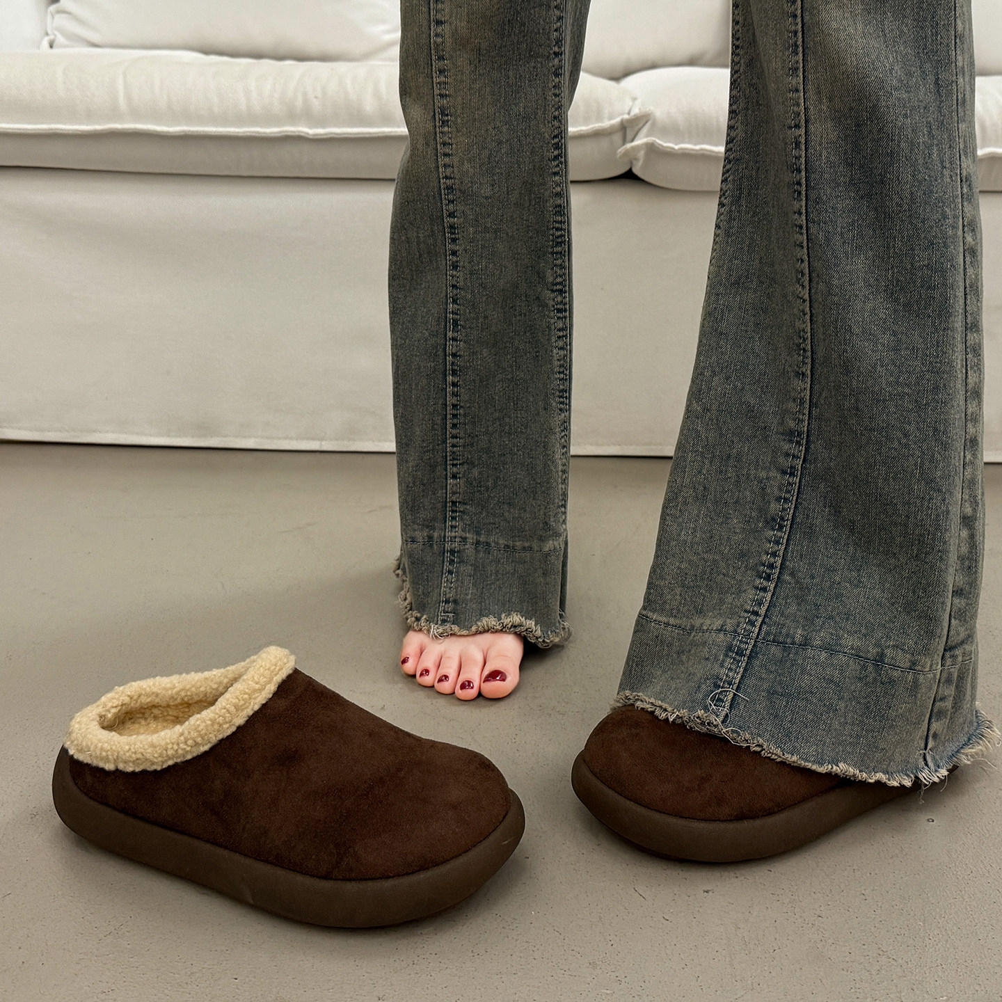 包头厚底勃肯鞋半拖女秋冬外穿加绒2025新款穆勒一脚蹬懒人棉拖鞋,女鞋,包头拖,淘宝优惠券,粉丝福利购,淘宝优惠卷