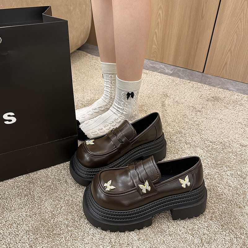 百搭黑色小皮鞋女冬法式圆头单鞋