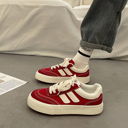 爆款帆布鞋女冬季港风平底小白鞋