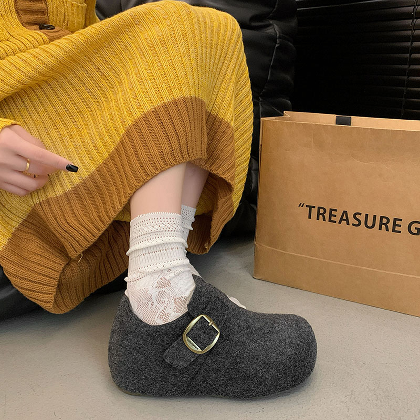 全包勃肯鞋女冬季小个子毛绒棉鞋