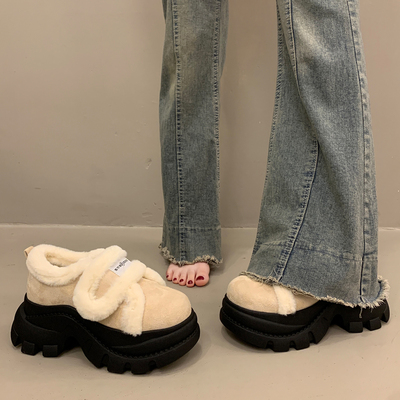 法式增高单鞋女加厚保暖雪地棉鞋