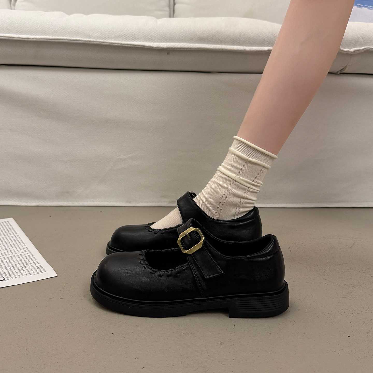 百搭英伦黑色厚底小皮鞋女法式平底单鞋2026新款春季乐福玛丽珍鞋,女鞋,浅口单鞋,淘宝优惠券,粉丝福利购,淘宝优惠卷