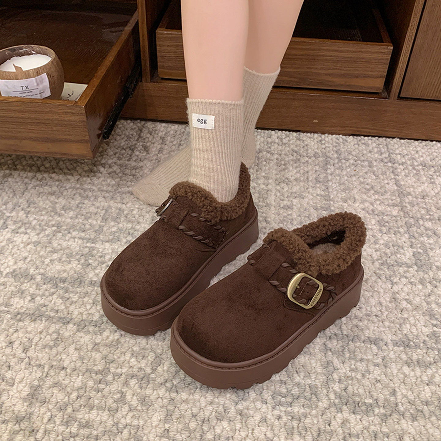 绝美厚底深口单鞋女加绒勃肯鞋2025超火新款爆款秋冬保暖毛毛棉鞋,女鞋,深口单鞋,淘宝优惠券,粉丝福利购,淘宝优惠卷