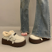 女冬季 2025新款 勃肯鞋 绝美加绒厚底松糕深口单鞋 保暖毛毛雪地棉鞋