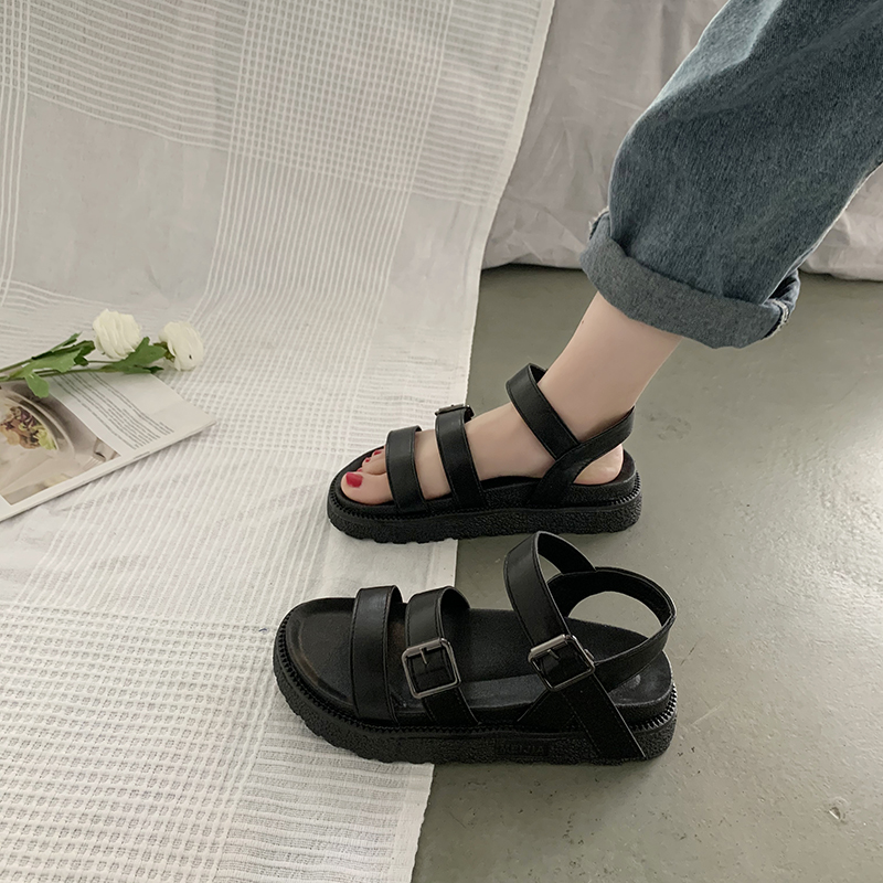 凉鞋女夏ins潮2023新款仙女风学生原宿松糕厚底罗马平底网红运动