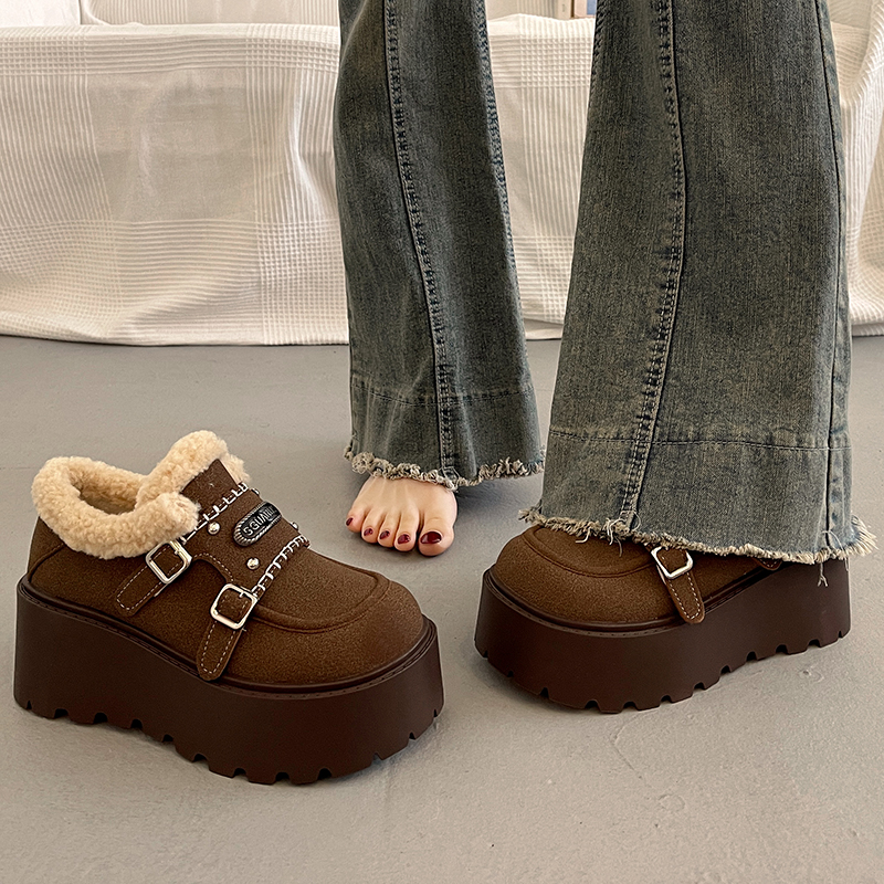 皮毛一体雪地靴女秋冬季深口单鞋