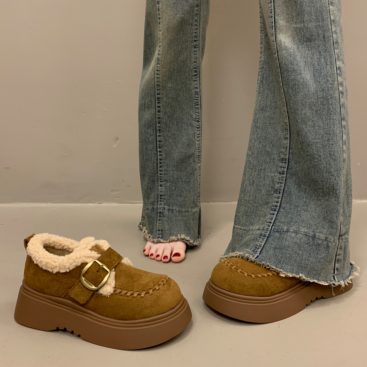 圆头增高单鞋女冬季保暖雪地棉鞋