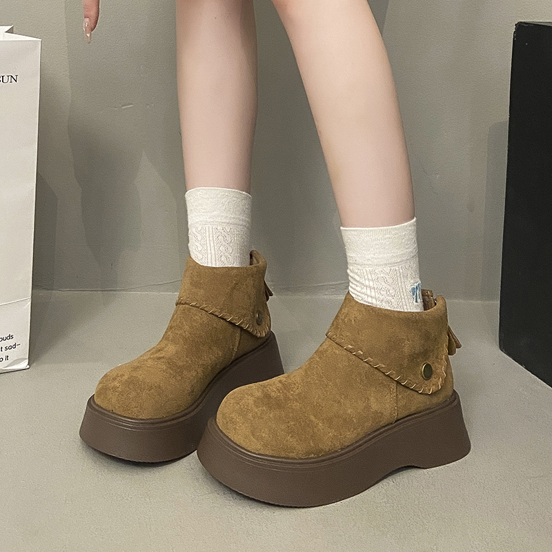 圆头增高单鞋女冬季保暖雪地棉鞋