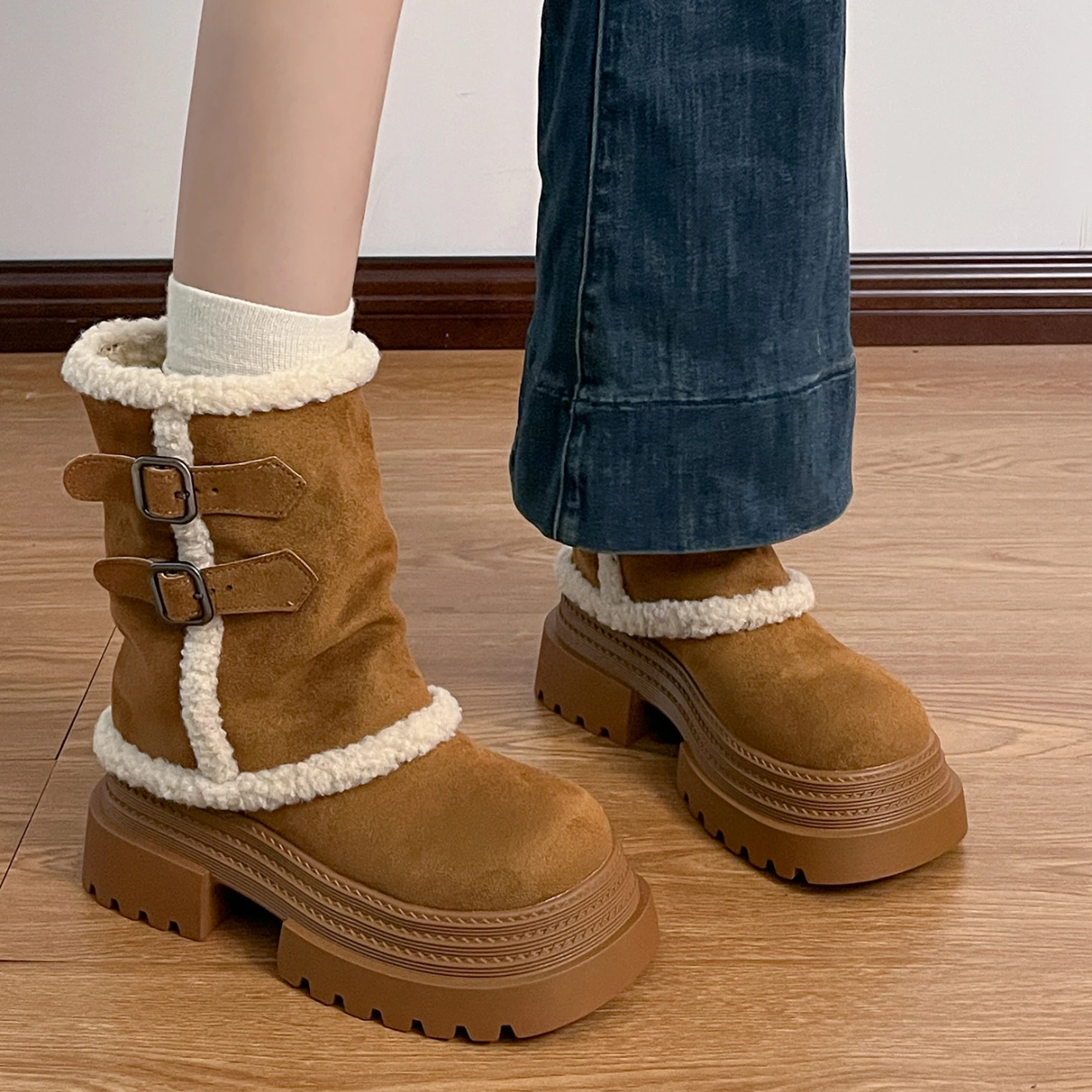 厚底增高裤管毛毛雪地靴女2025冬季新款加绒加厚长筒靴子棉鞋防水
