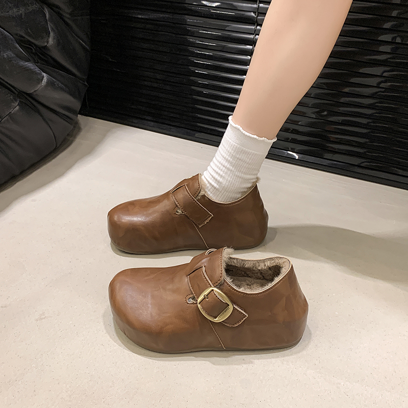 厚底内增高加绒保暖全包勃肯鞋小皮鞋女2025新款冬雪地靴乐福棉鞋