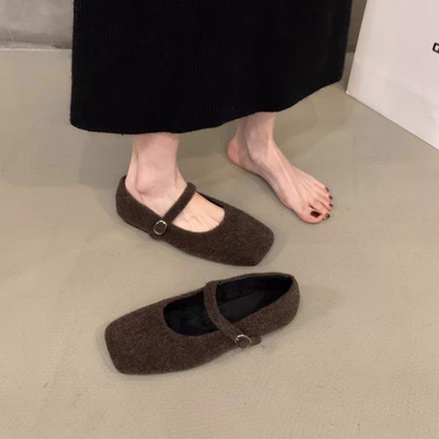 法式玛丽珍毛毛鞋女外穿2025秋冬新款高级感晚晚单鞋平底加绒棉鞋