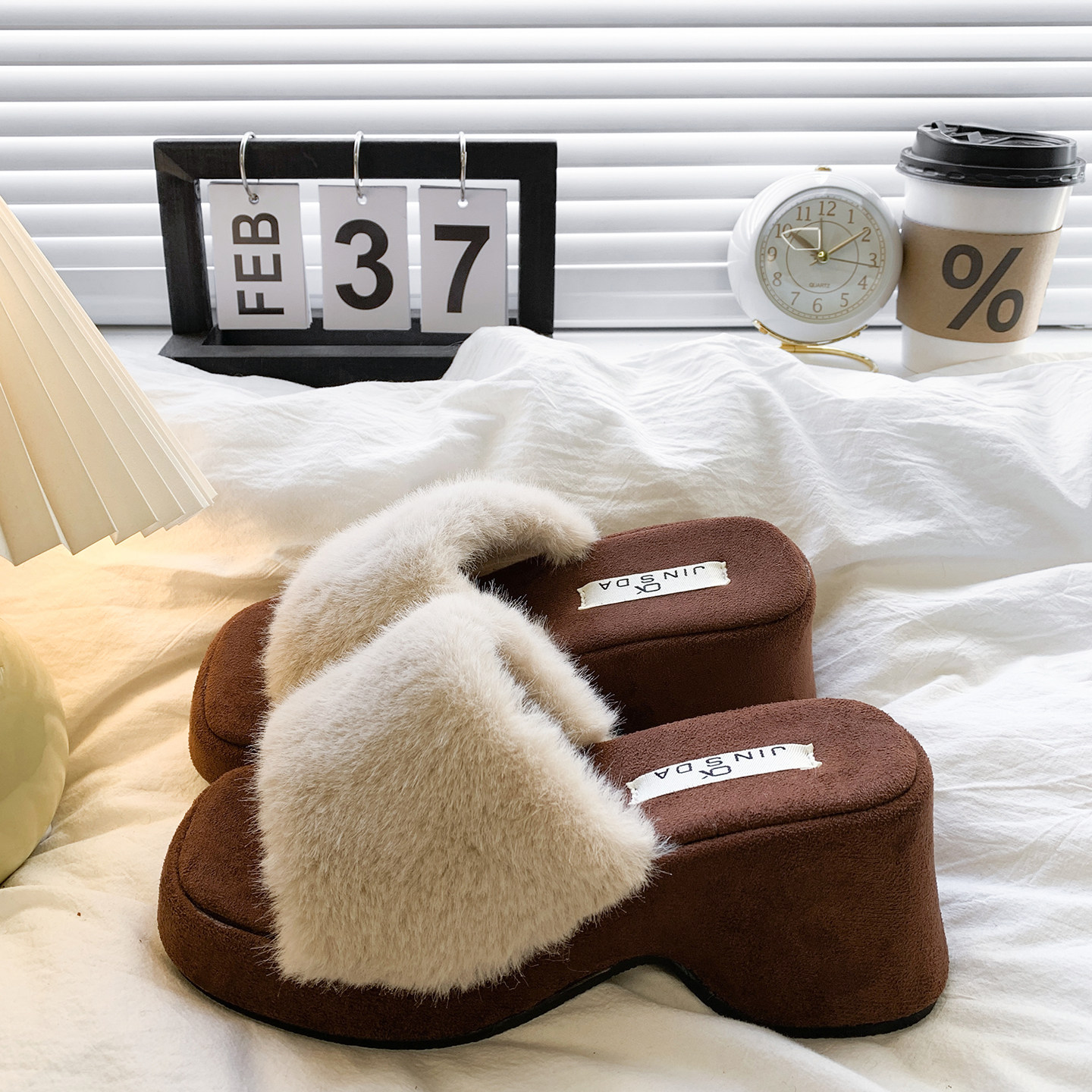 法式复古豹纹坡跟毛毛拖鞋女外穿2025年秋冬仙女晚晚风增高棉拖鞋,女鞋,毛毛鞋,淘宝优惠券,粉丝福利购,淘宝优惠卷