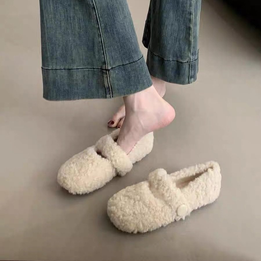 平底百搭玛丽珍羊羔毛毛鞋女鞋子外穿2025新款秋冬季加绒棉鞋单鞋,女鞋,棉鞋,淘宝优惠券,粉丝福利购,淘宝优惠卷