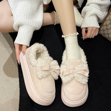 女冬季 新款 蝴蝶结防滑加绒加厚 毛毛鞋 子 可爱甜美包跟棉鞋