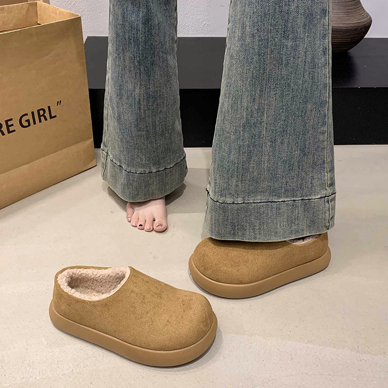 厚底全包加绒勃肯鞋女款2025新款冬季棕色低帮一脚蹬雪地豆豆棉鞋