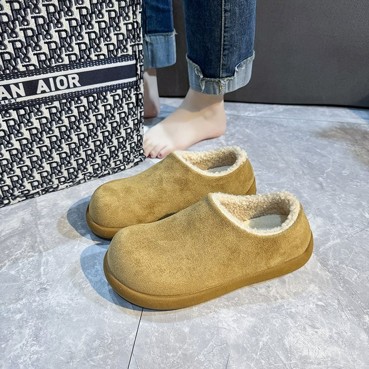 厚底全包加绒勃肯鞋女款2025新款冬季棕色低帮一脚蹬雪地豆豆棉鞋