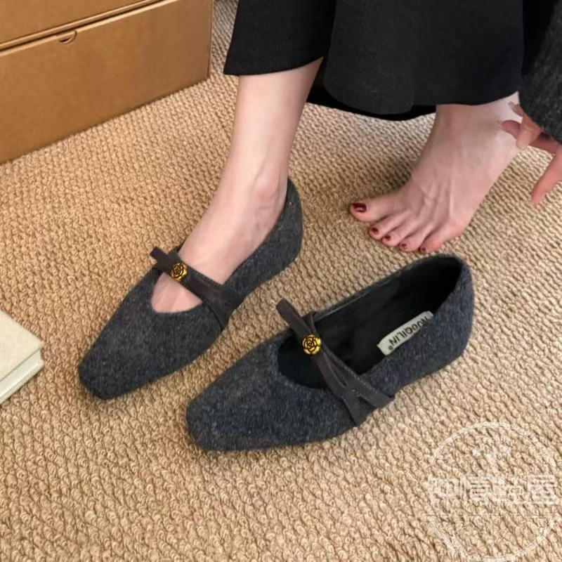 内增高法式复古小香风玛丽珍毛毛鞋女鞋秋冬配裙子高级感毛呢单鞋