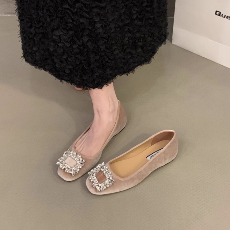 内增高绒面水钻法式小单鞋女鞋子2025新款春秋季晚晚鞋黑色通勤鞋