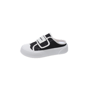 帆布半拖鞋女2025年夏季新款厚底魔术贴小白鞋两穿一脚蹬休闲板鞋