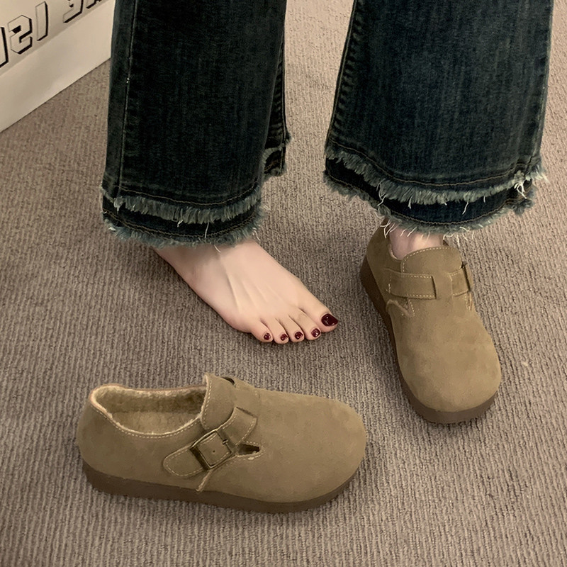 日系复古加绒全包勃肯鞋女2025秋冬新款一脚蹬豆豆鞋博肯毛毛棉鞋,女鞋,棉鞋,淘宝优惠券,粉丝福利购,淘宝优惠卷