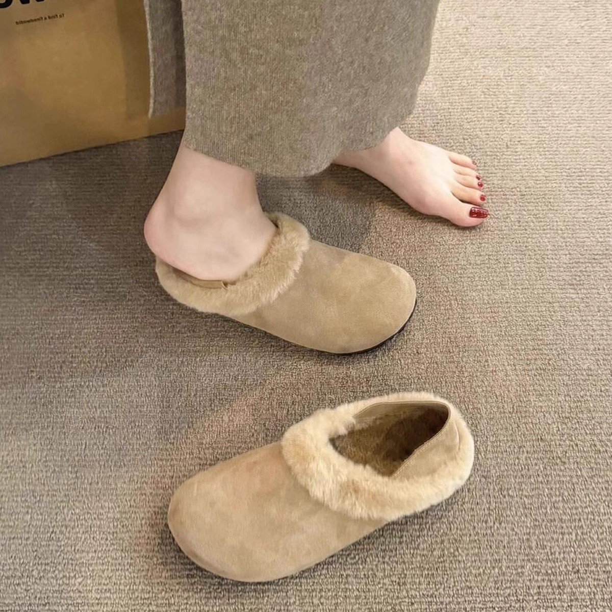 厚底两穿雪地靴女2025冬季新款一脚蹬休闲毛毛鞋加绒加厚勃肯棉鞋