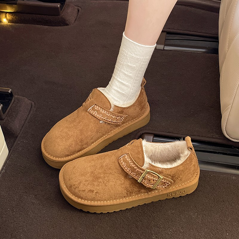平底加绒保暖全包勃肯鞋女2025冬季新款加厚雪地靴毛拖棉鞋乐福鞋