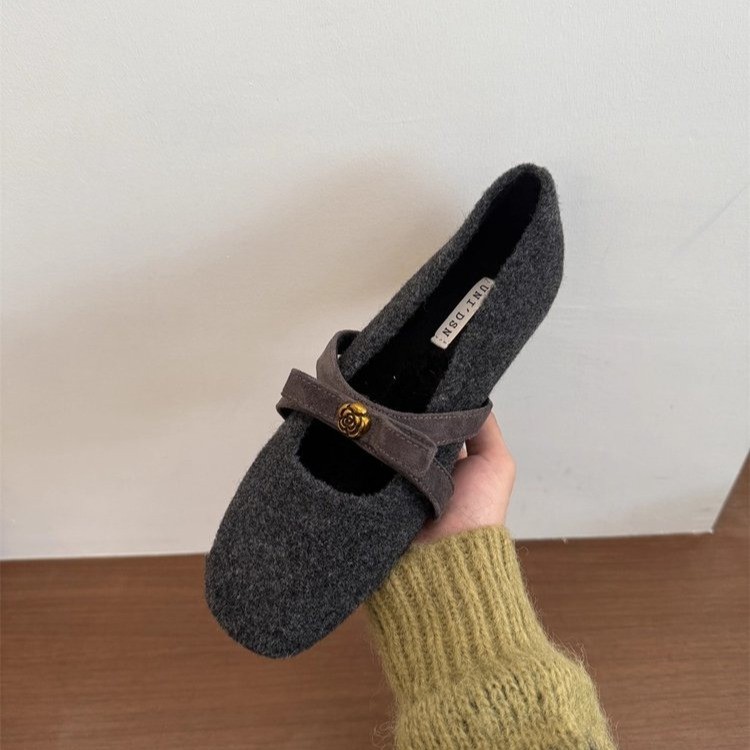 内增高！配裙子高级感玛丽珍鞋毛毛鞋女秋冬保暖棉鞋小香风单鞋子