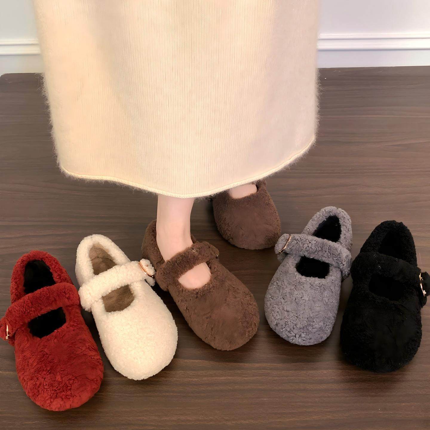 时尚复古风圆头一字扣毛毛玛丽珍鞋女2025秋冬新款仙女风温柔单鞋,女鞋,浅口单鞋,淘宝优惠券,粉丝福利购,淘宝优惠卷