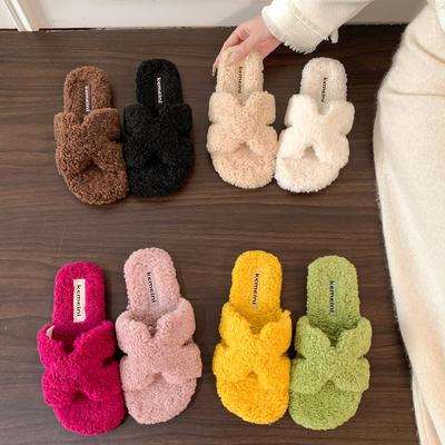 复古法式一字棉拖鞋女外穿2025新款秋冬高级感舒适平底孕妇毛毛拖