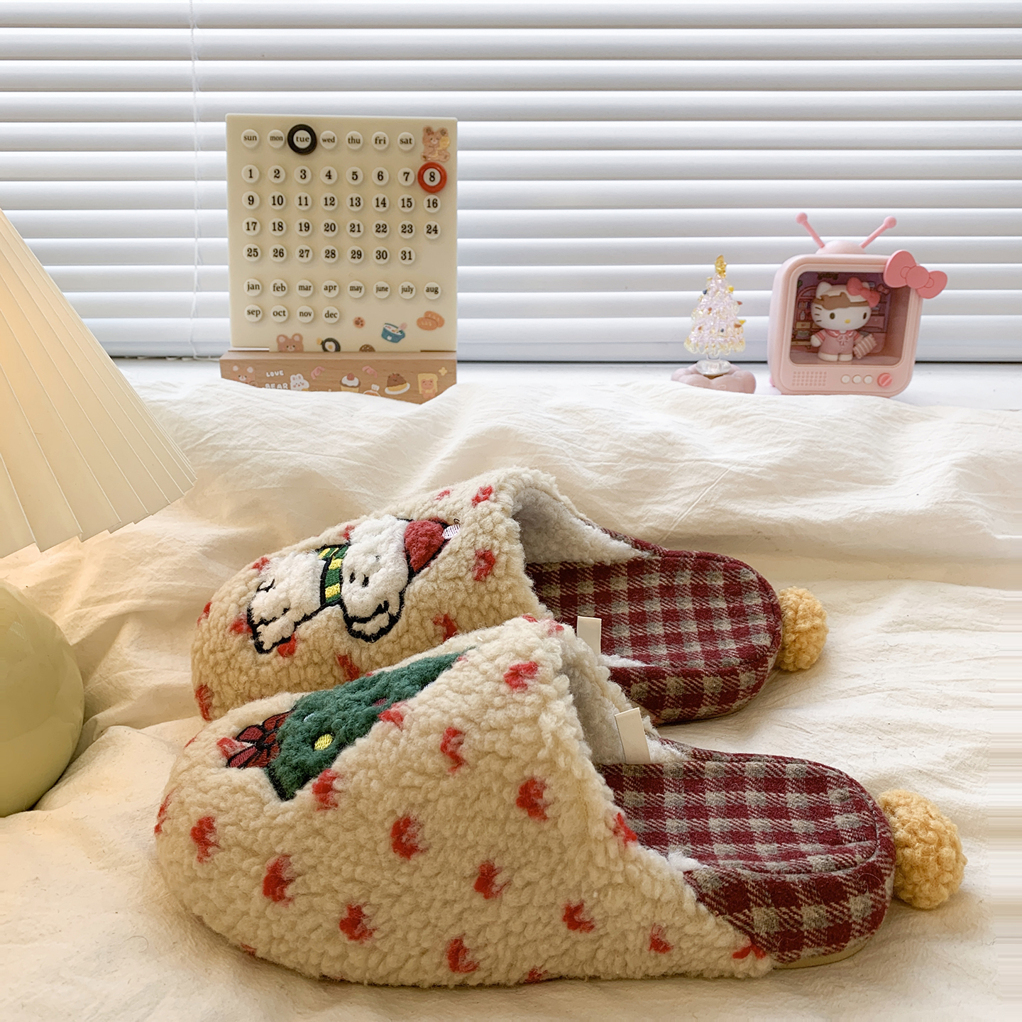 圣诞小狗棉拖鞋女款2025新款居家室内防滑保暖情侣毛绒拖鞋男士冬