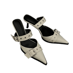 欧美性感高跟鞋女尖头细跟半拖穆勒鞋2025夏季新款皮带扣包头凉拖