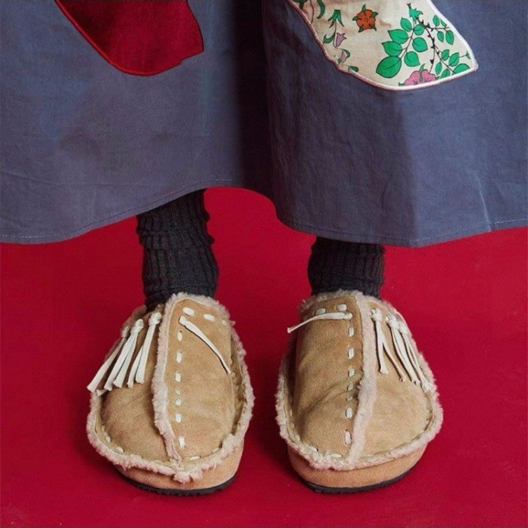 【保暖系】复古包头拖鞋女2025秋冬新款外穿厚底百搭加绒毛毛拖鞋