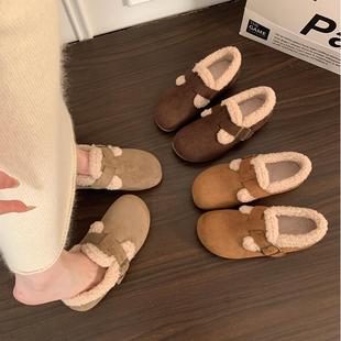 软底乐福鞋 复古美拉德一脚蹬毛毛鞋 加绒保暖棉鞋 新款 女2025年冬季