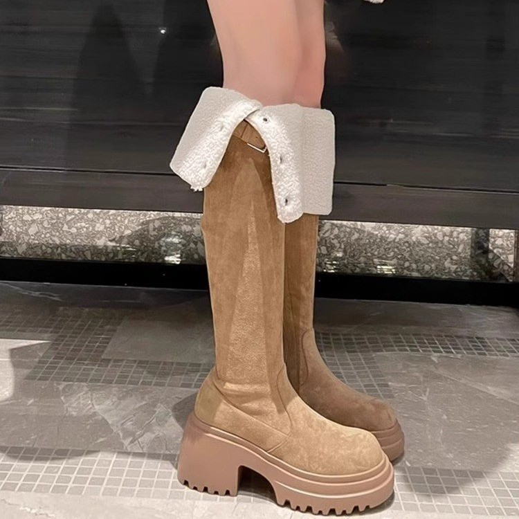 高跟过膝长靴加绒毛毛棉靴女鞋2025新款秋冬季雪地靴长筒骑士靴子
