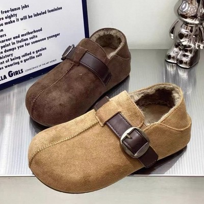 厚底内增高两穿勃肯鞋女款2025新款秋冬季加绒加厚保暖棉鞋子女鞋
