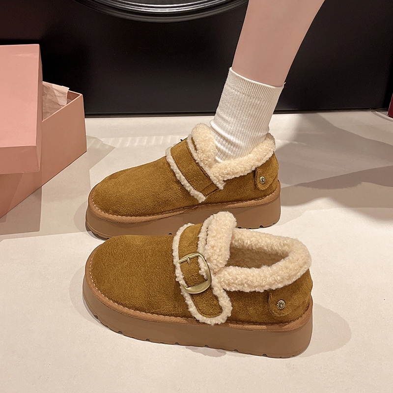 厚底增高加绒勃肯鞋女毛绒乐福鞋2025新款冬季毛毛棉鞋保暖雪地靴