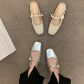 银色半托单鞋 凉拖配裙子包头半拖鞋 女2026春夏季 外穿时尚 新款 法式