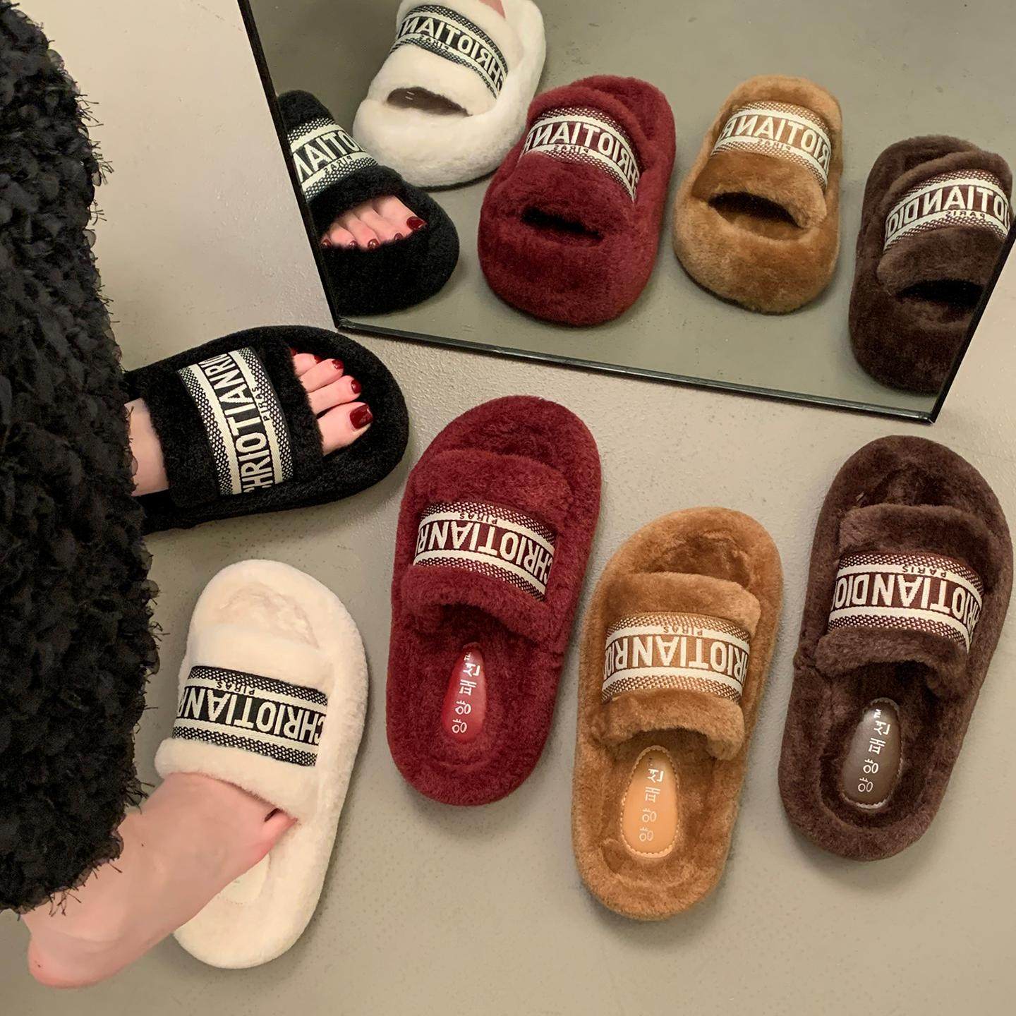 高颜值潮流字母毛毛拖鞋女秋冬小个子增高百搭外穿松糕毛绒绒拖鞋,女鞋,毛毛鞋,淘宝优惠券,粉丝福利购,淘宝优惠卷